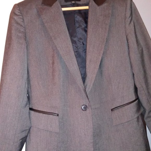 Express Leather Trimmed Gray and Black Stretch Blazer - Picture 9 of 12
